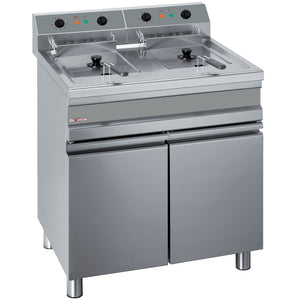 Electric fryer, two 14-liter tanks on cupboard