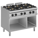 Gas range 6 burners, on open cupboard