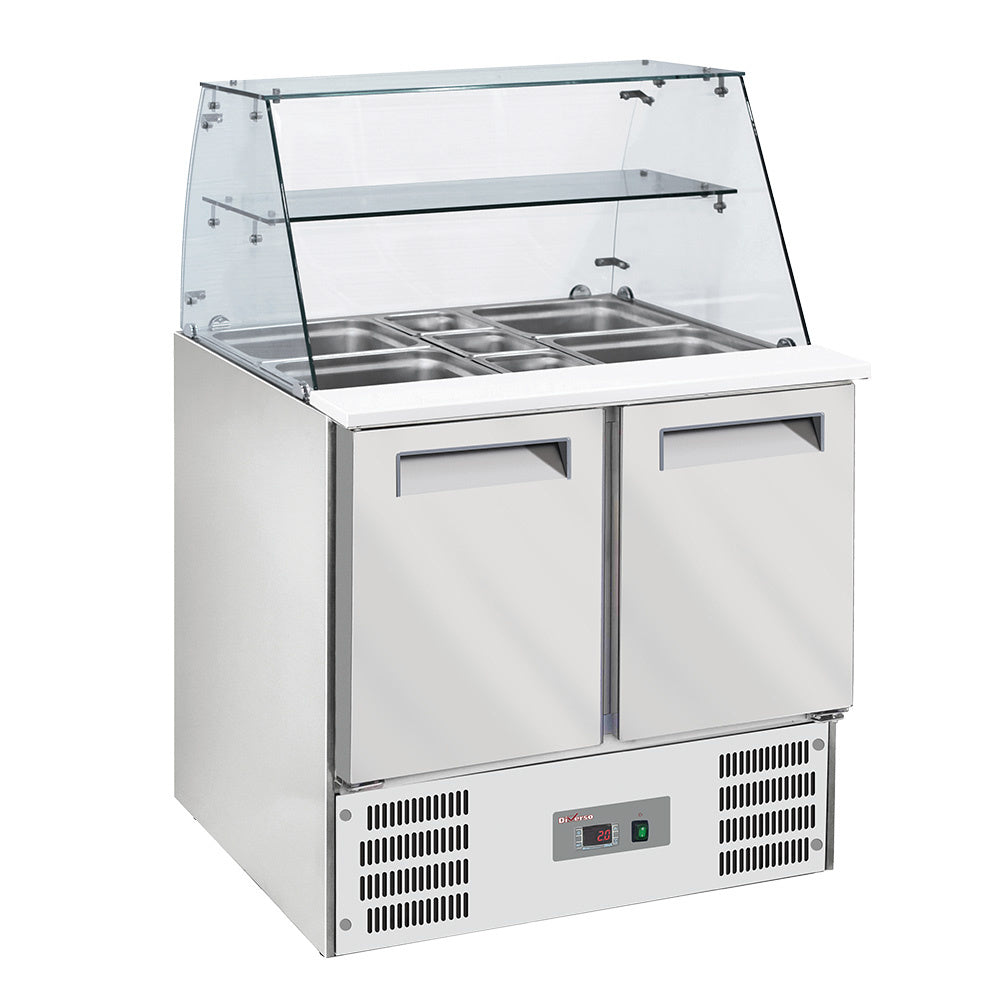 Kølet saladette med buet glas 2x GN1/1 + 3x GN 1/6-150 mm + reserve 2 døre GN1/1