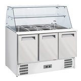 Kølet saladette med buet glas 4x GN1/1-150 mm + reserve 3 døre GN 1/1