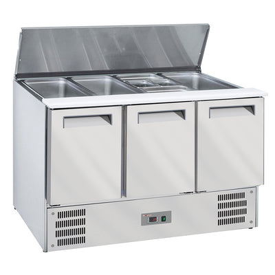Kølet saladette med låg 4x GN1/1-150 mm + reserve 3 døre GN 1/1