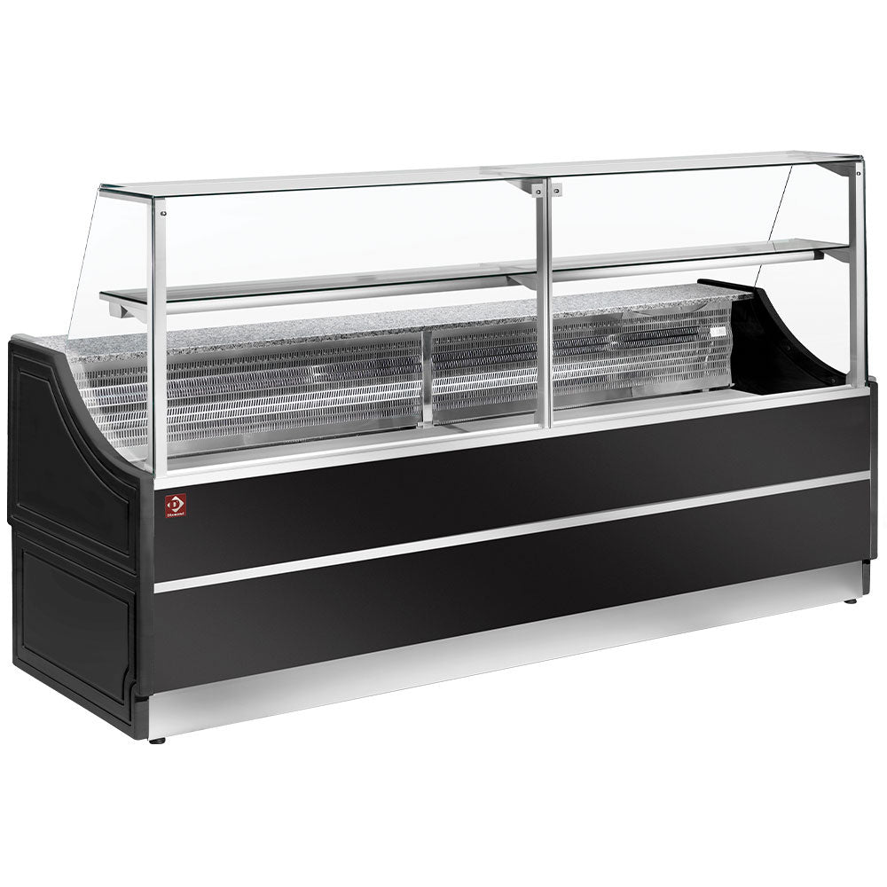 Refrigerated glass display staight panel 90°, without storeroom