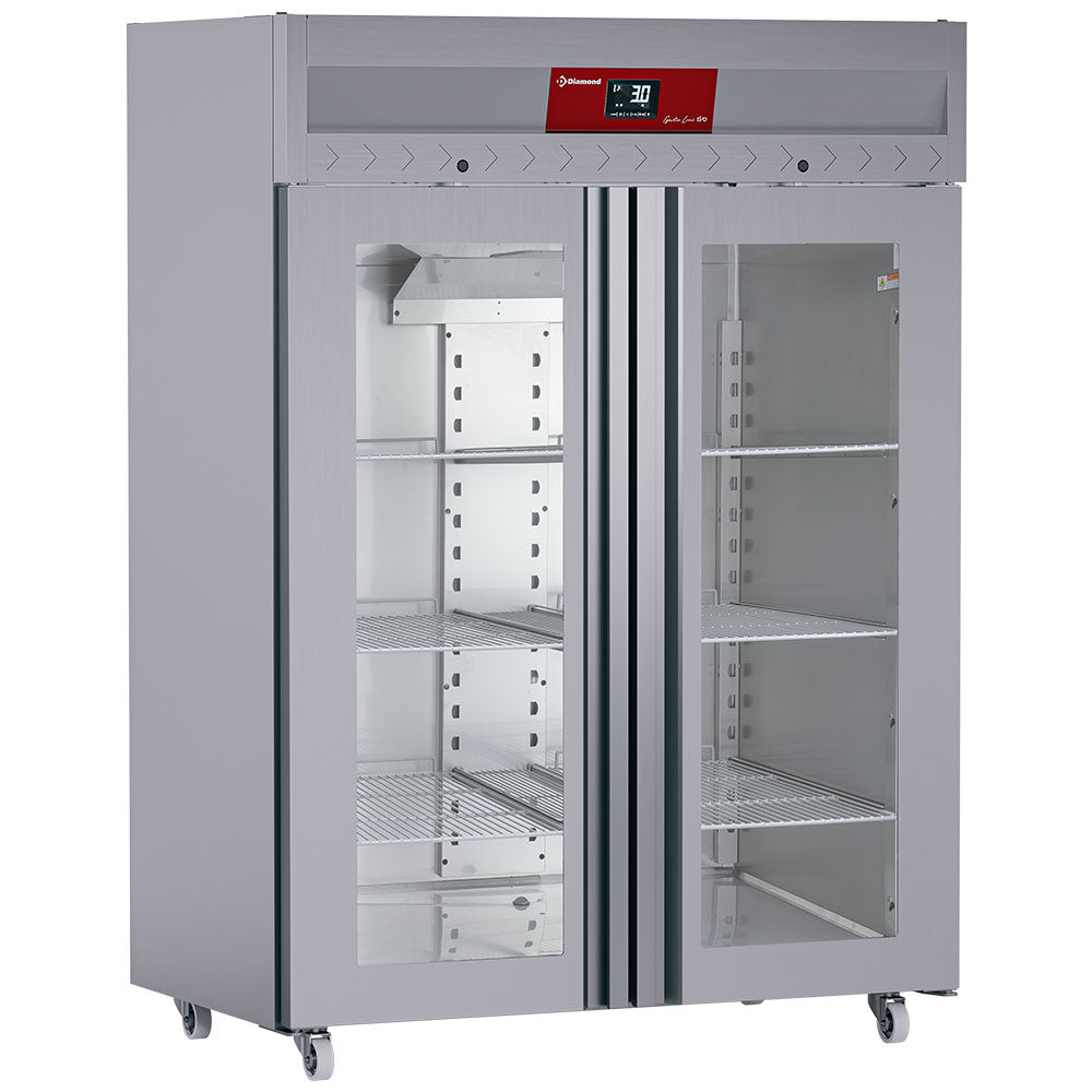 Ventilated refrigerator 1400 liters 2 glass doors GN 2/1, on wheels