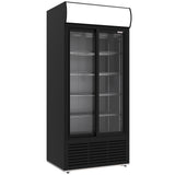 Drinksdisplay positiv ventileret, 783 liter, 2 skydedøre, med lysboks, SORT