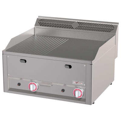Double gas griddle, 1/2 smooth 1/2 grooved -Top-