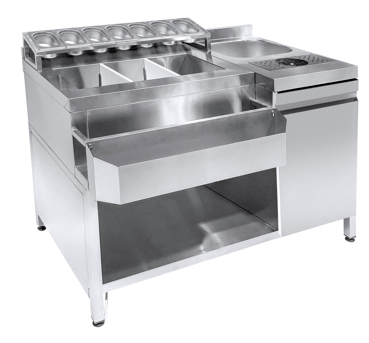 Cocktailbar station inkl. vask, glasrenser, GN beholdere og speedrail til flasker
