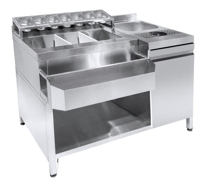 Cocktailbar station inkl. vask, glasrenser, GN beholdere og speedrail til flasker
