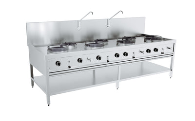 Gas wok bord 4X17kW + 3X9kW