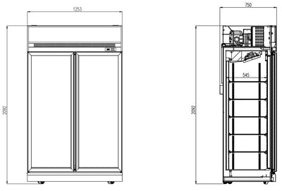REFRIGERATOR 2 GLASS DOORS BLACK INS-1000R BL