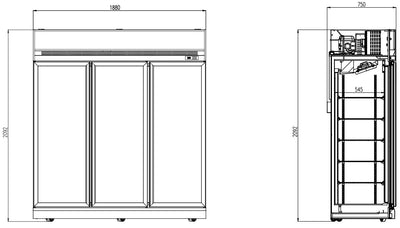 REFRIGERATOR 3 GLASS DOORS BLACK INS-1530R BL