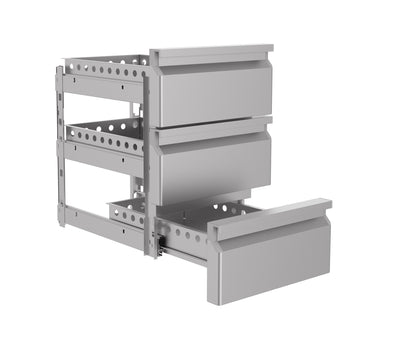 Skuffesæt 1/3 monoblock med blød lukning. Combisteel giver ingen garanti på installationen af skuffesættet.