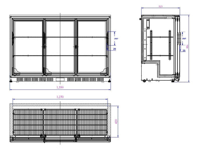 BACKBAR COOLER BLACK 3 SLIDING DOORS