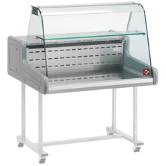 Refrigerated display counter - curved glass panel