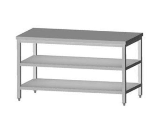 Rustfrit stålbord m. 2 underhylder, 60-70 cm bredde