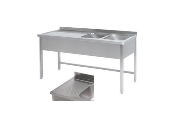 Rustfrit stålbord m. 2 vaske & tørreplads til venstre, 60-70 cm