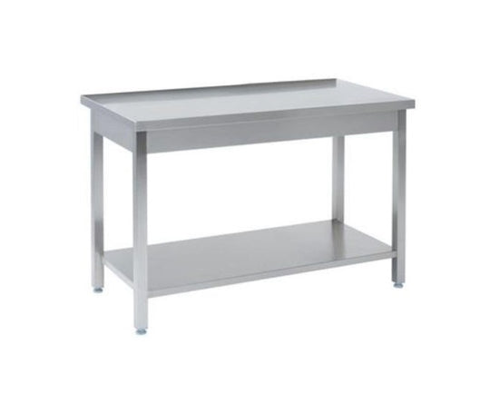 Rustfrit stålbord m. underhylde, 60 cm bredde