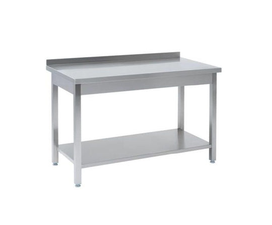 Rustfrit stålbord m. underhylde & bagkant, 70 cm bredde